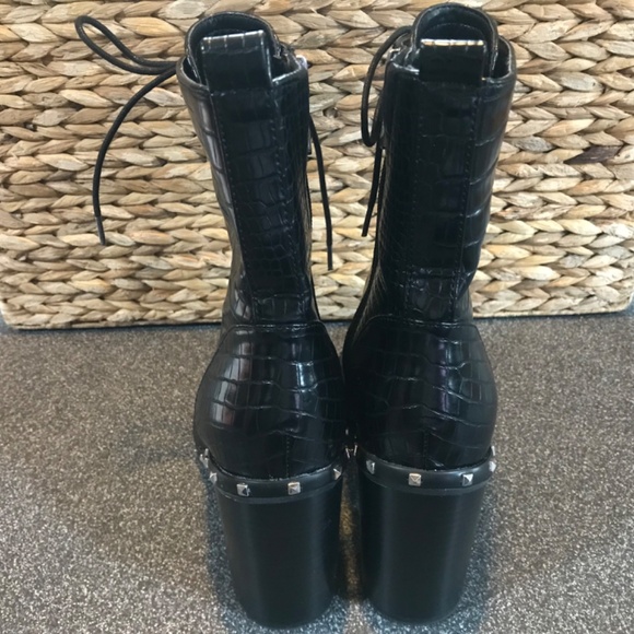 Charles David "Duffy" Black Mid-Calf Pointy Studded Zip/ Lace-up Boots E… - Picture 7 of 16